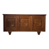 Buffet en chêne massif, travail brutaliste et Art déco , mid-century