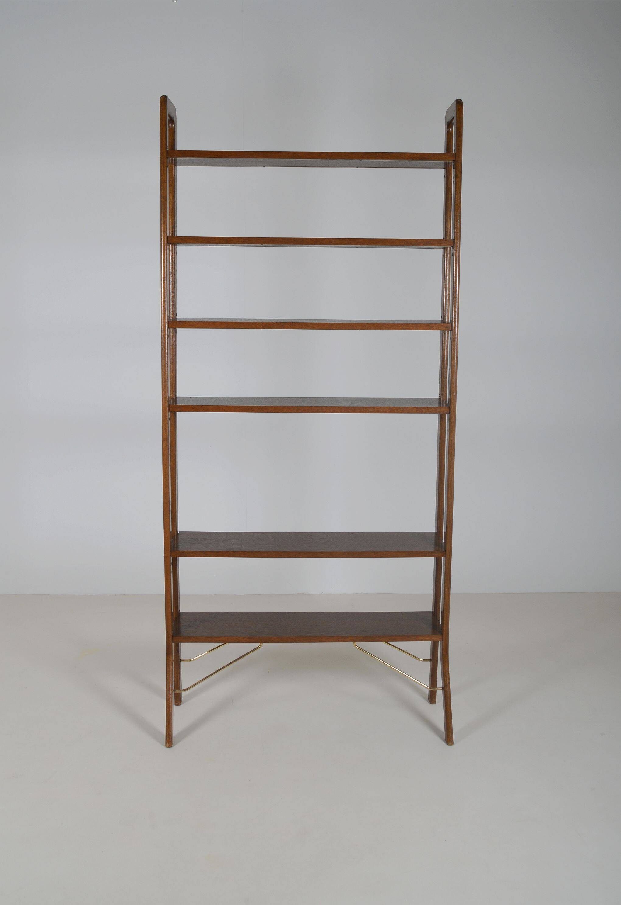 Danish freestanding wall rack with brass accents, 1960s