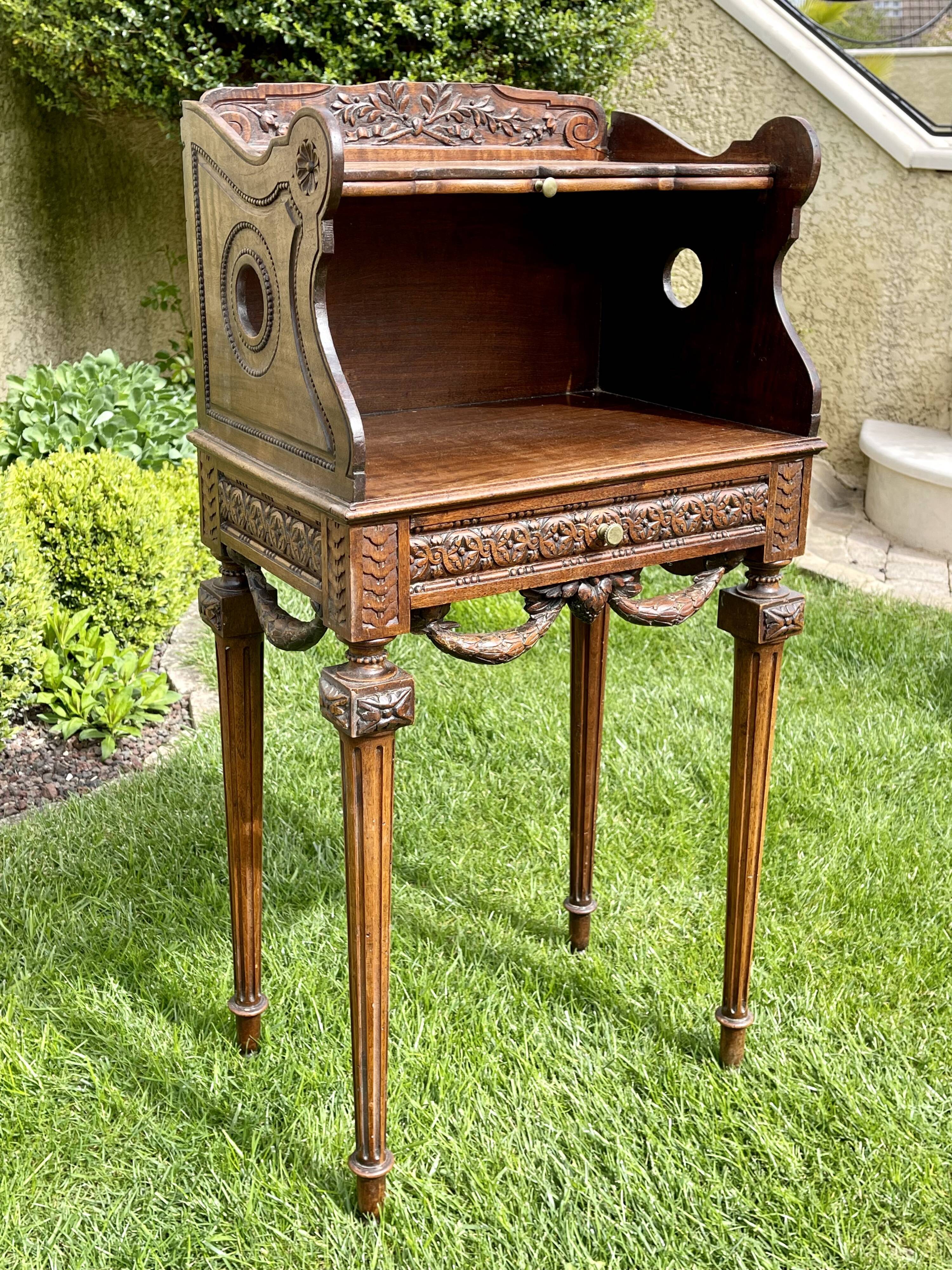 Louis XVI style walnut bedside table