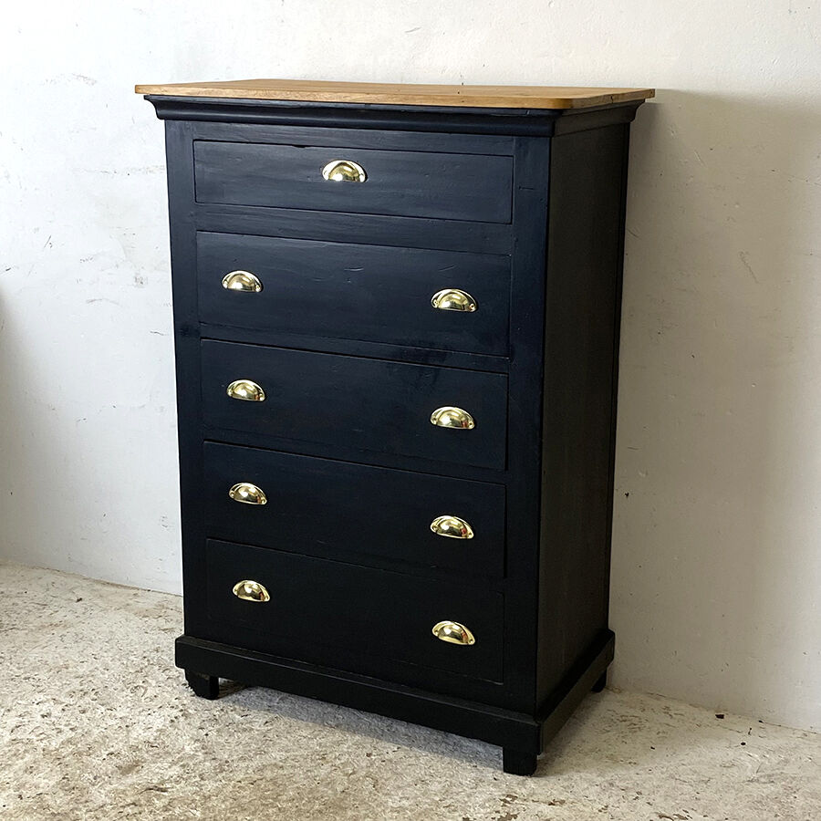 Blackened wooden chiffonnier and varnished top