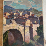 Painting signed sunny village soft colors