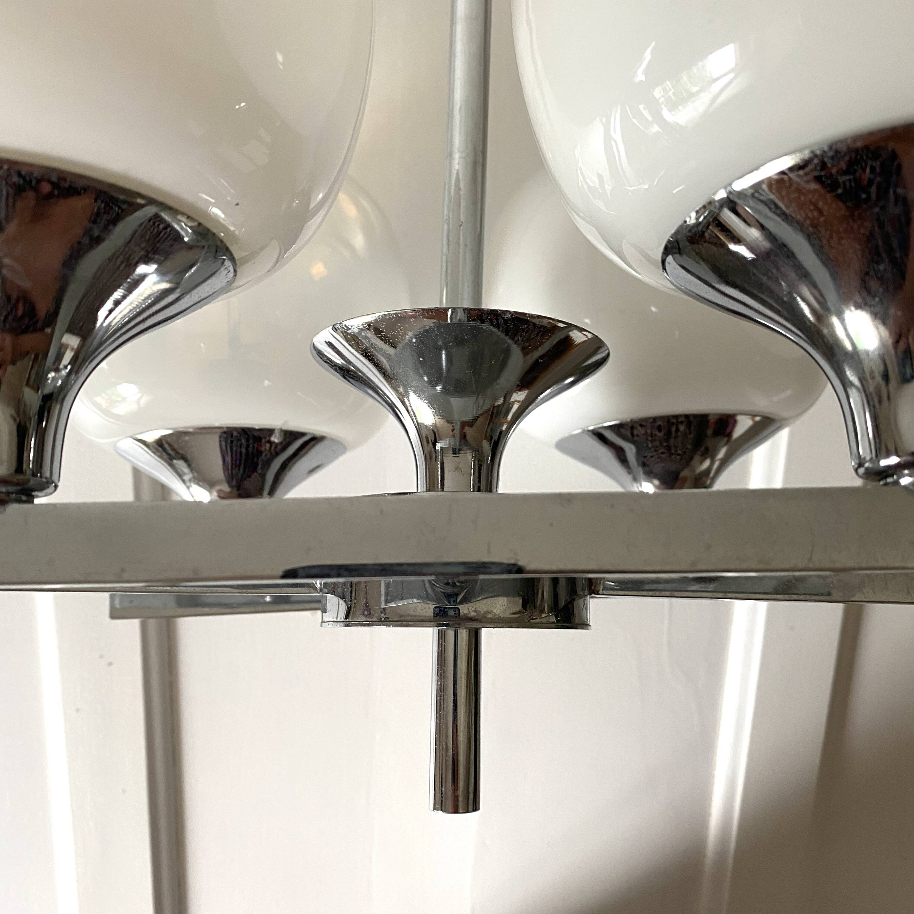 Space Age chandelier, Italian design, chrome and glass