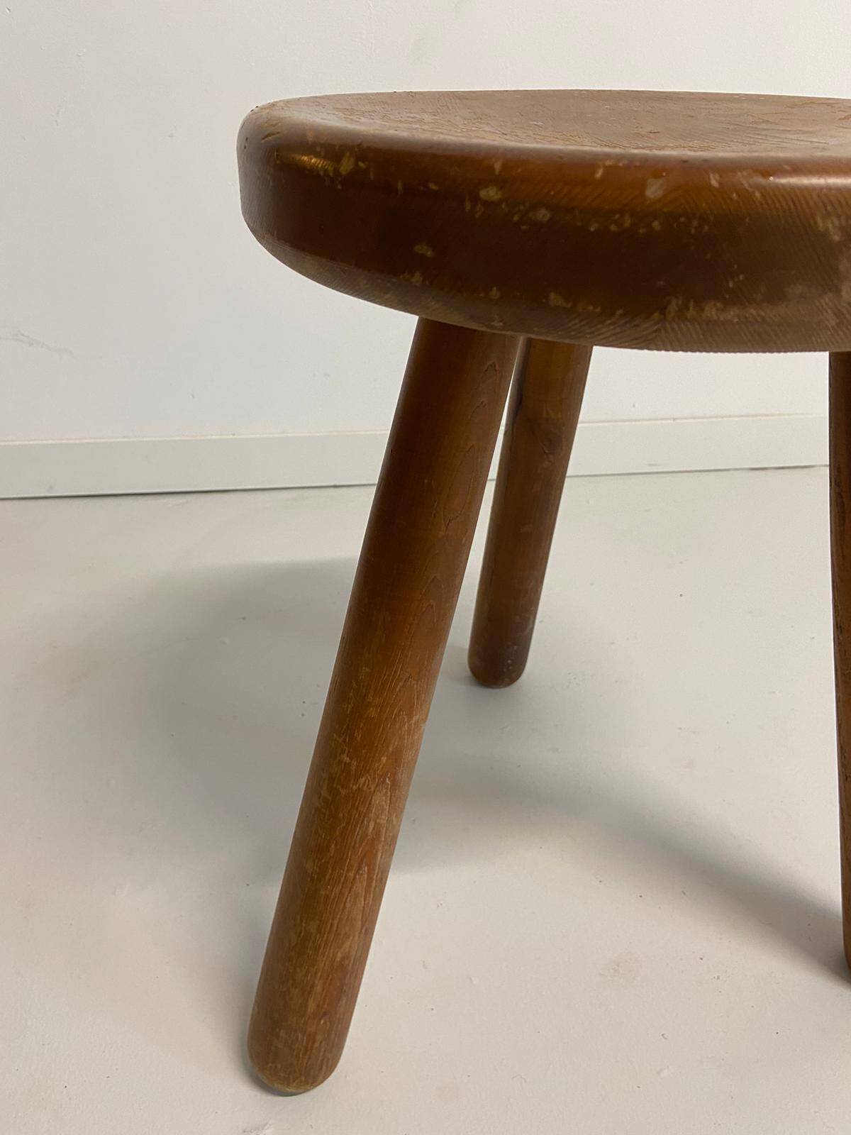 Pine stool in the style of Charlotte Perriand.