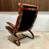 Scandinavian leather lounge chair by Elsa & Nordahl Solheim for Rybo Rykken, 1960s