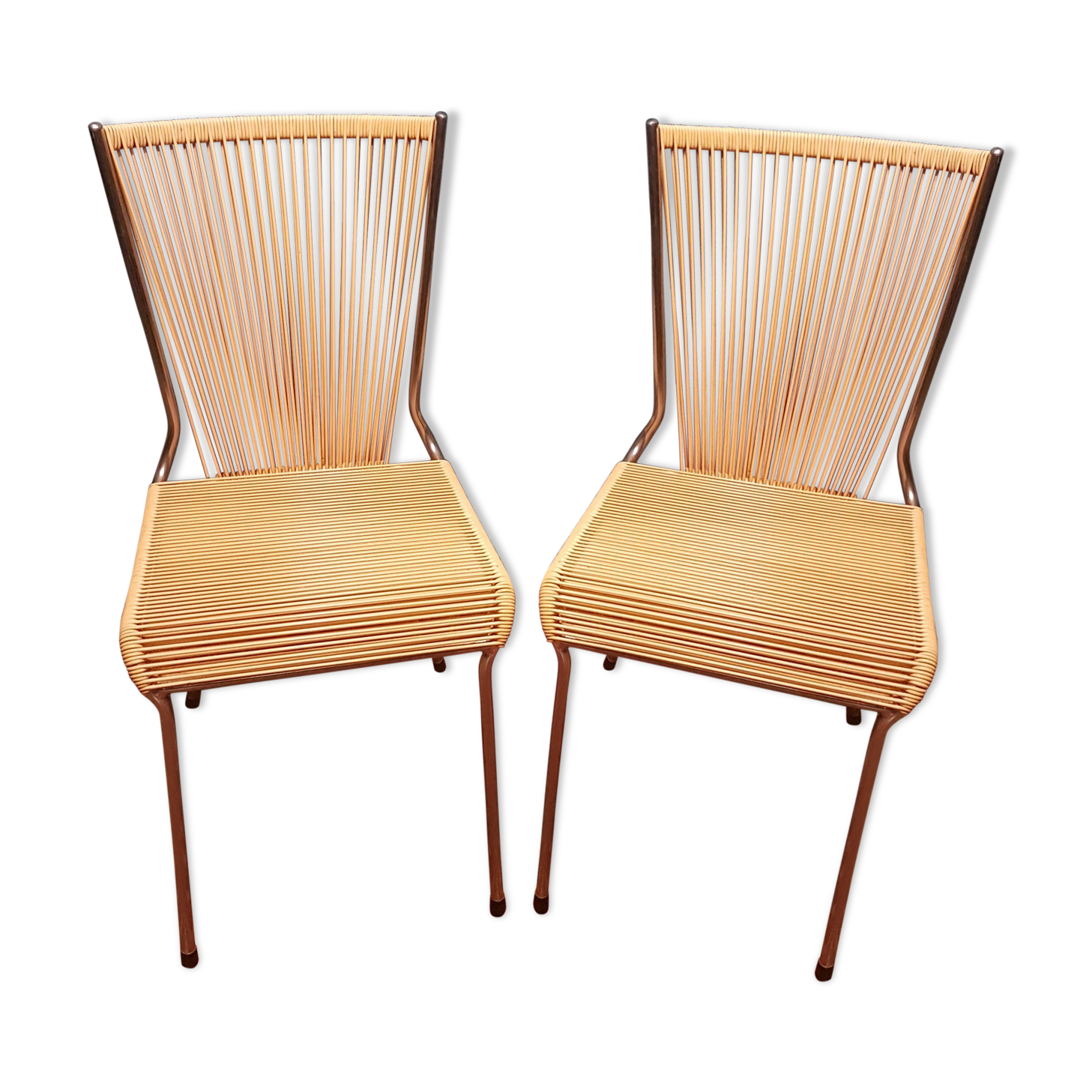 Paire de chaises en chrome et scoubidou jaune