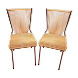 Paire de chaises en chrome et scoubidou jaune