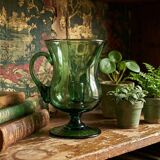 Large vintage green blown glass lantern, 1960s-70s.