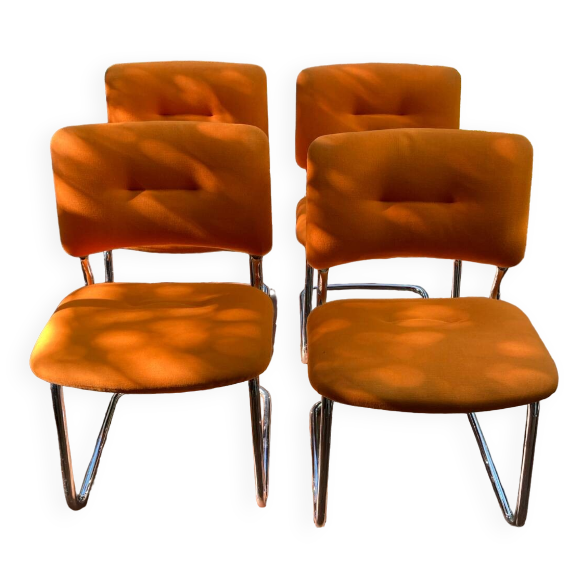 4 chair, pure year, 70 orange, metal tube, chrome