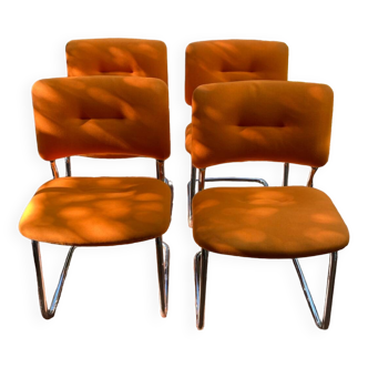 4 chair, pure year, 70 orange, metal tube, chrome