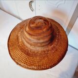 Authentic Vintage 70s Rattan and Bamboo Vietnamese Asian Hat