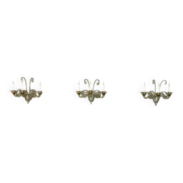 Venetian wall light in gilded Murano glass, circa 1940, set of five available.