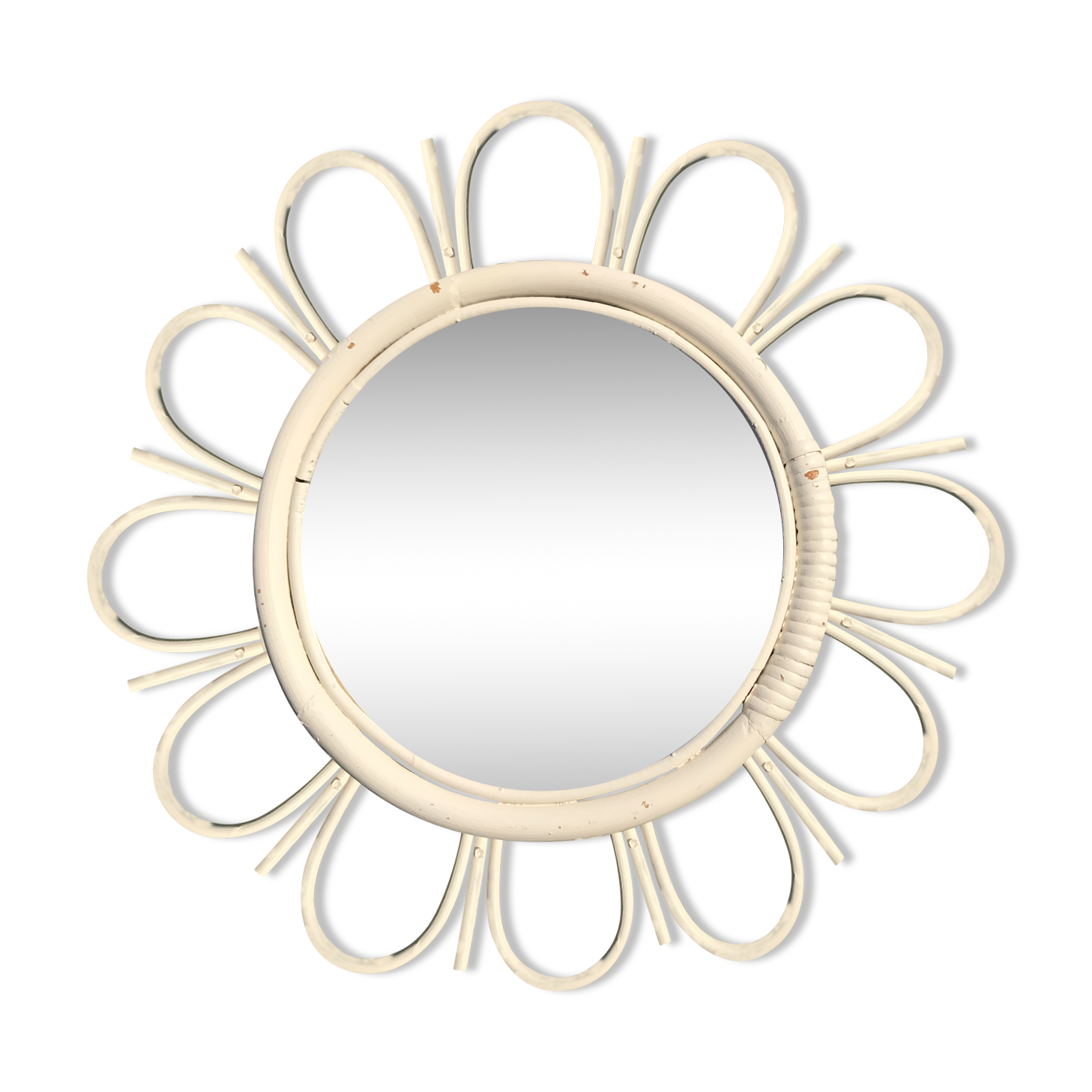 Mirror rattan sun vintage white 50cm