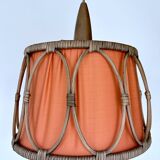Large Scandinavian Teak Rattan Wall Lamp