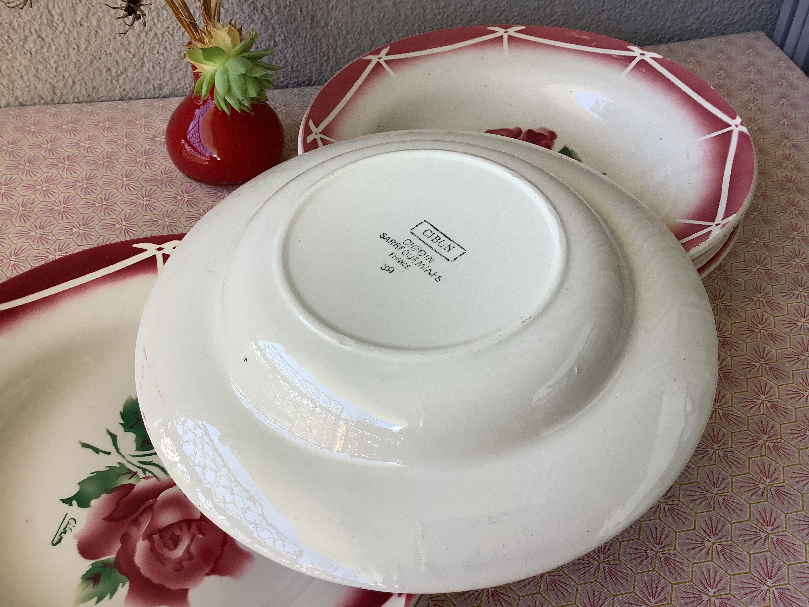 Plates Digoin Cibon Ironstone floral decoration