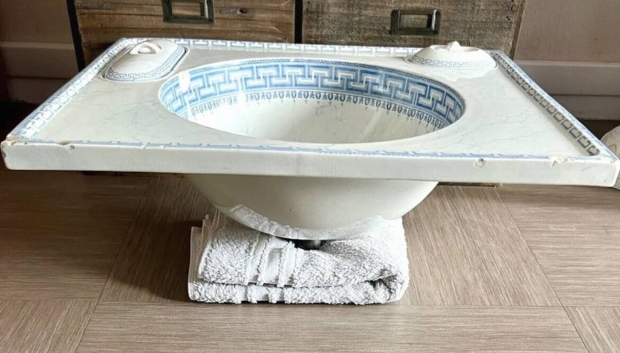 Vintage Blue Decorated Porcelain Washbasin