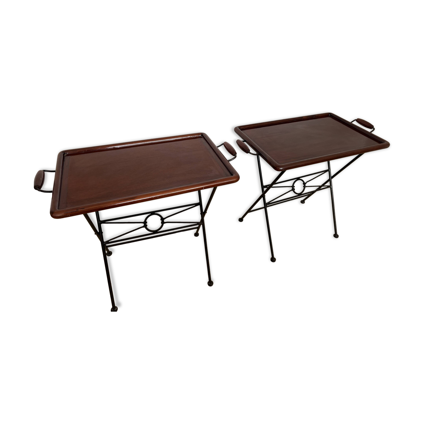 Pair of folding serving tables Grange in wood and wrought iron