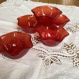 Set of 5 red colored glass bowls Bormioli Rocco Italy ACC-7269