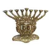Chandelier, nine-branched menorah in solid brass, Weinberg