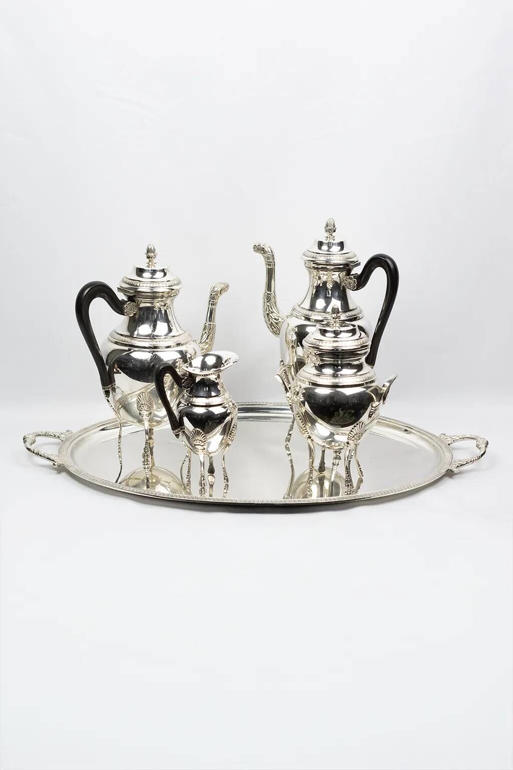 Empire-style tea and coffee service with ram's head spout - silver-plated, 5 pieces