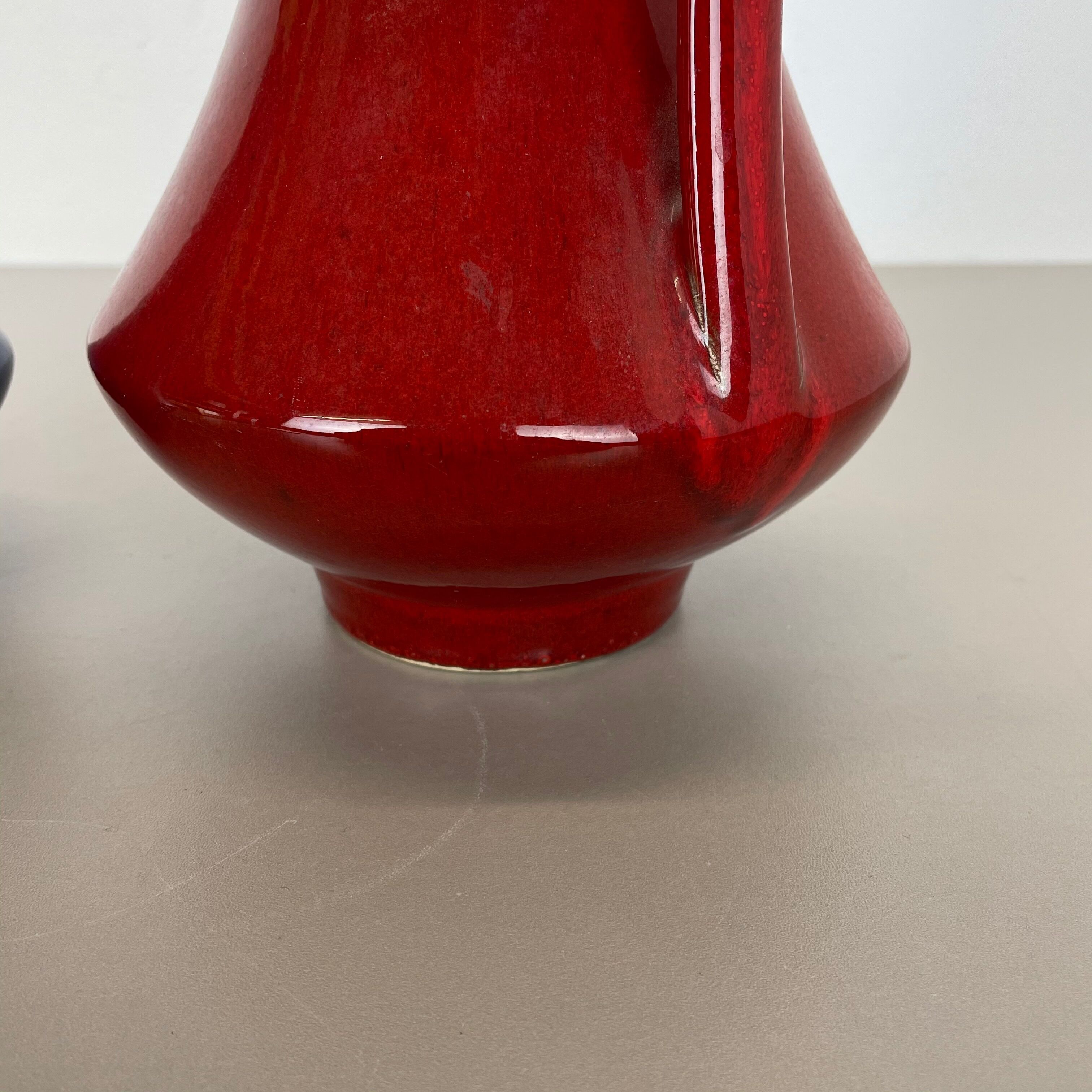 Set of two pottery fat lava vases "black-red" by Jopeko, Germany, 1970s modern