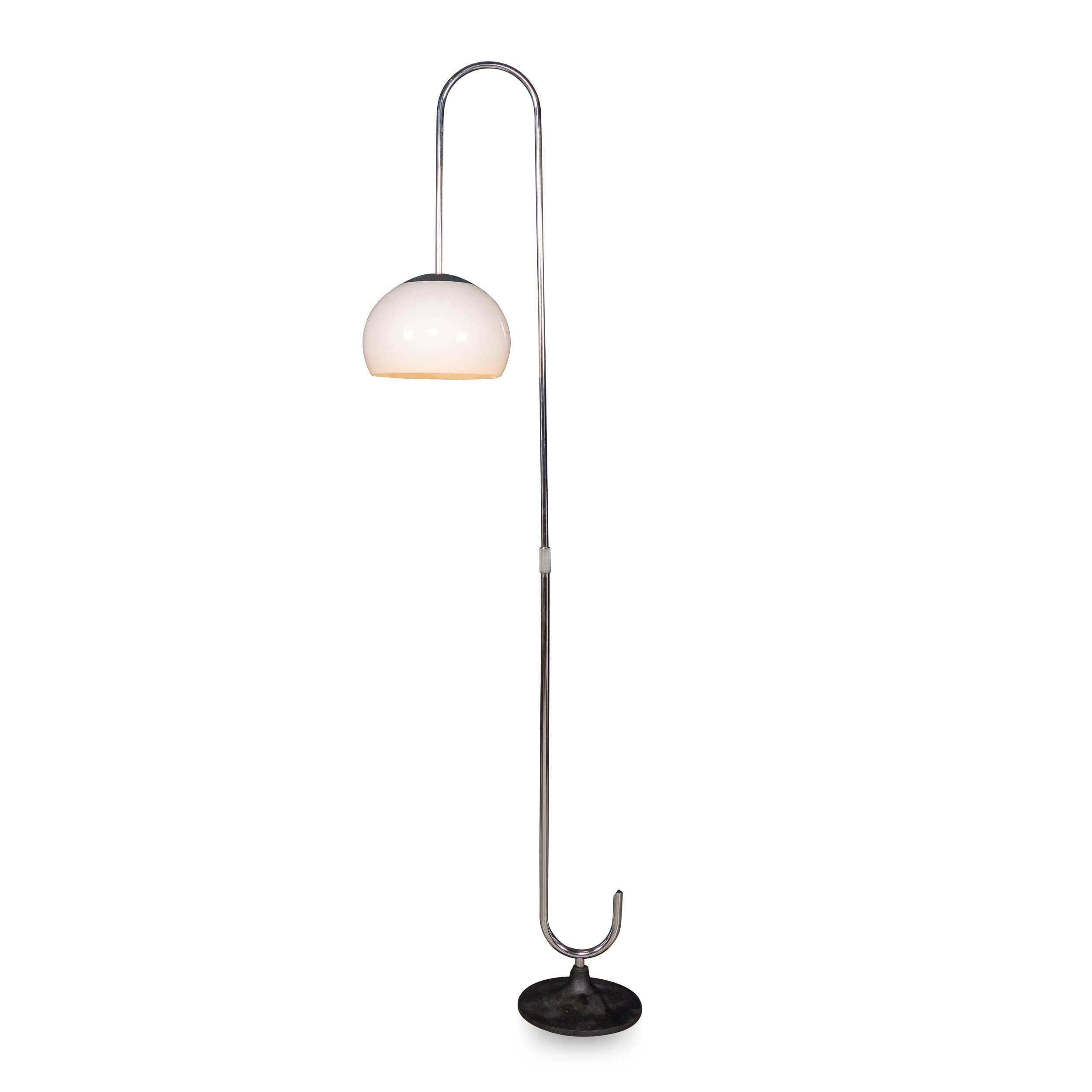 Vintage 20thc italian chrome floor lamp with opaline shade c.1970