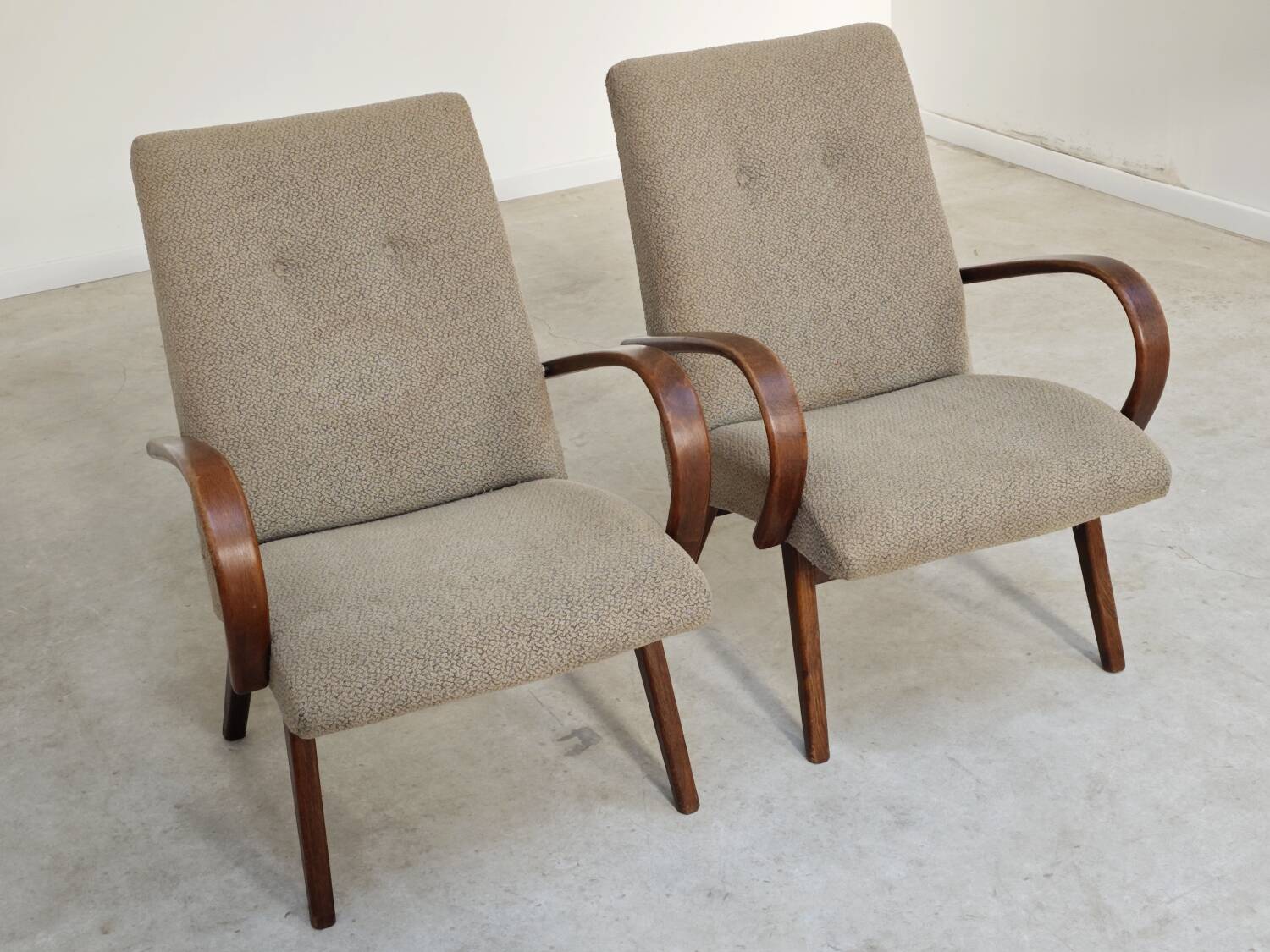 Pair of grey mottled armchairs by Jaroslav Smidek for TON Bystrice