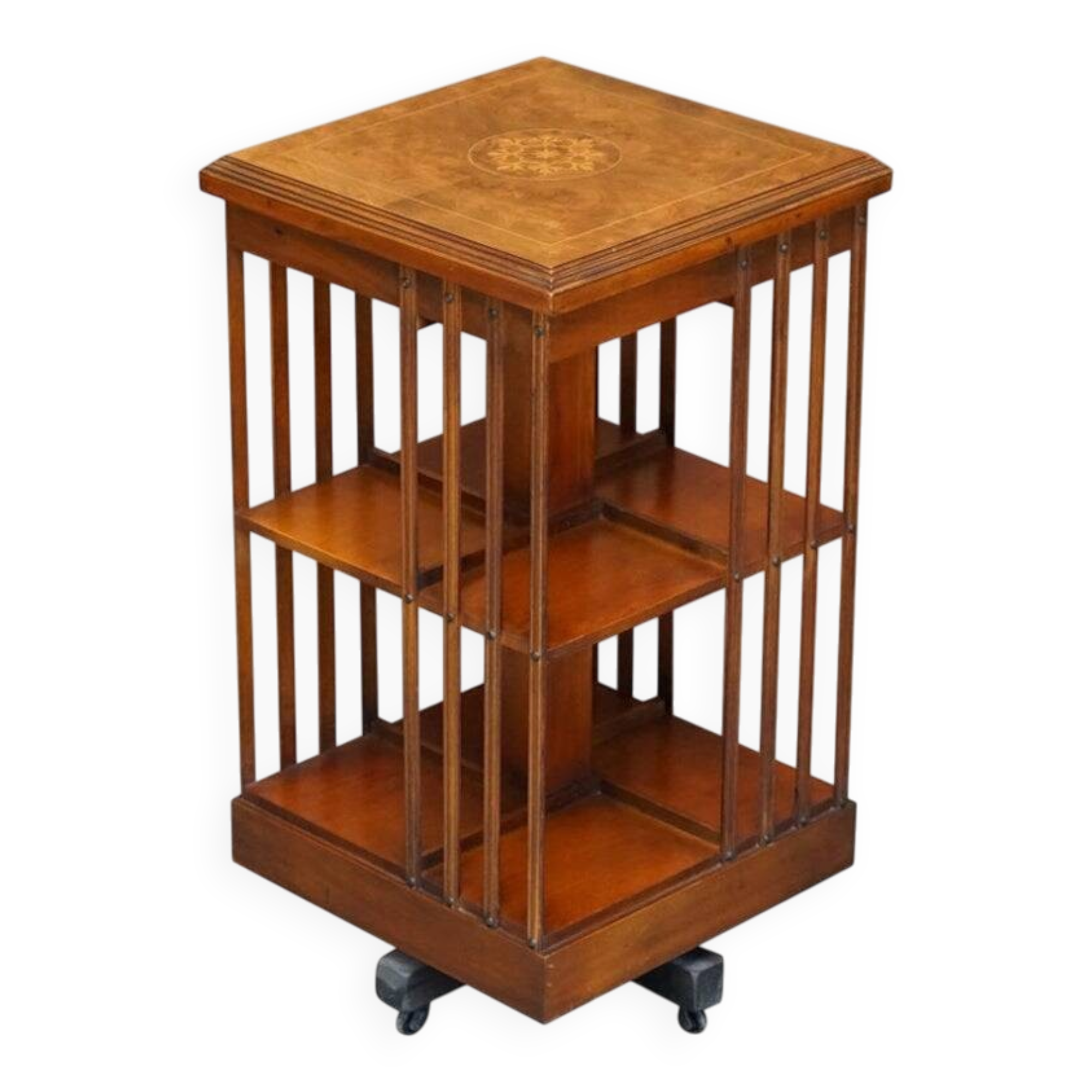 Vintage Style Sheraton Rotating Library Table in Elm and Satinwood