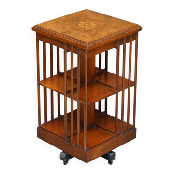 Vintage Style Sheraton Rotating Library Table in Elm and Satinwood
