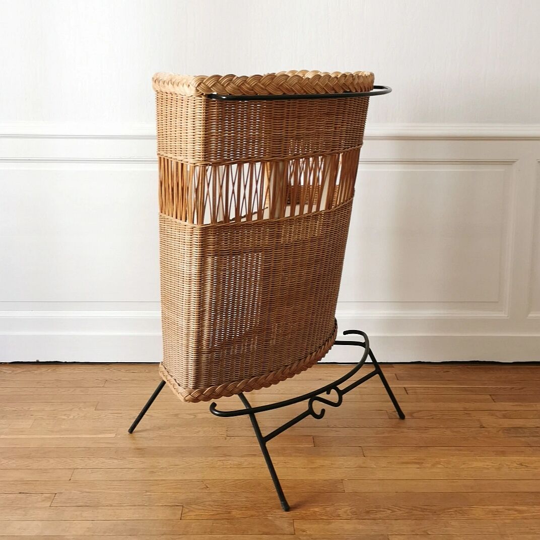 Bar and its 2 rattan stools, 1950
