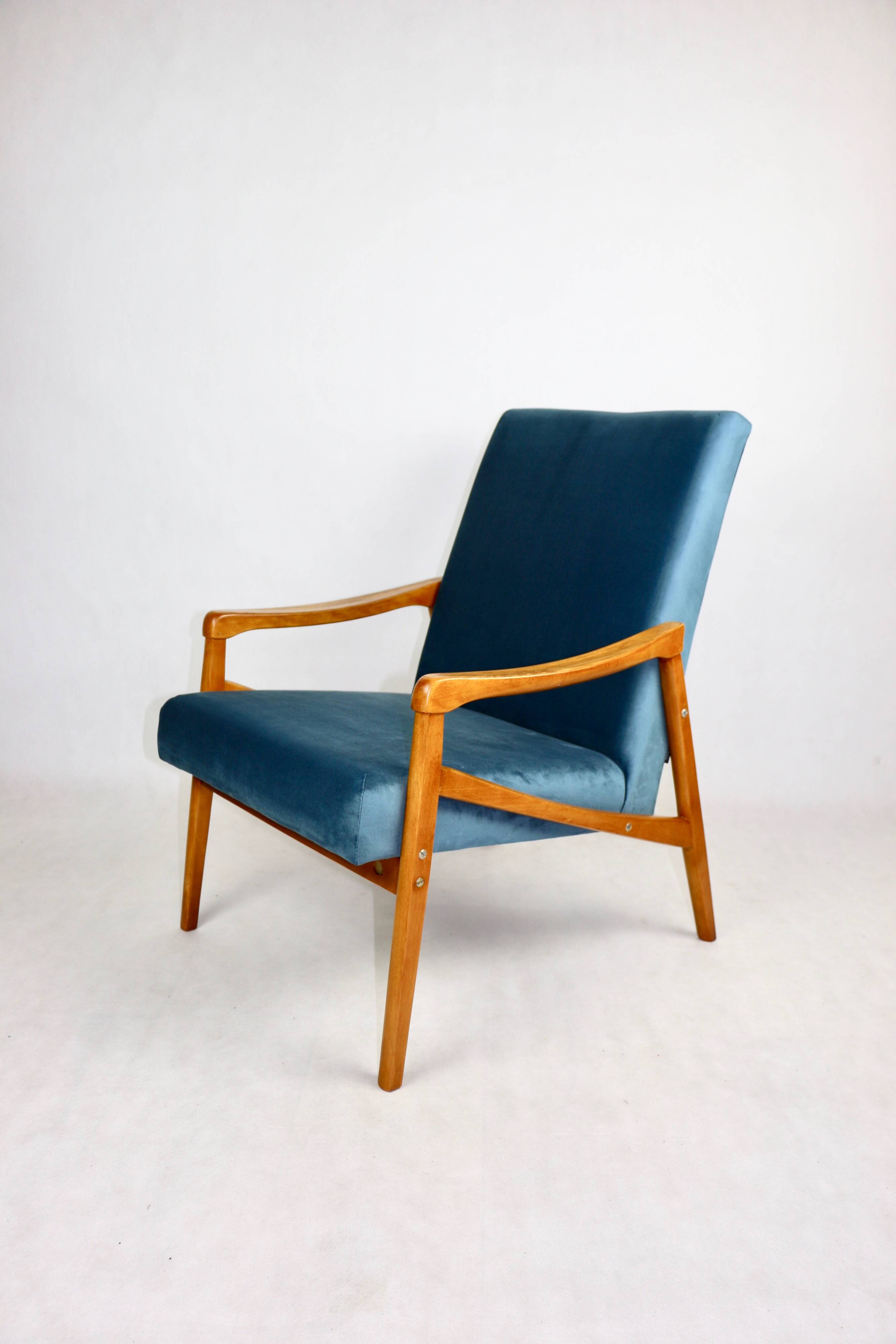 Czech Model Armchair attributed to Jiri Jiroutek in ocean blue, 1970s
