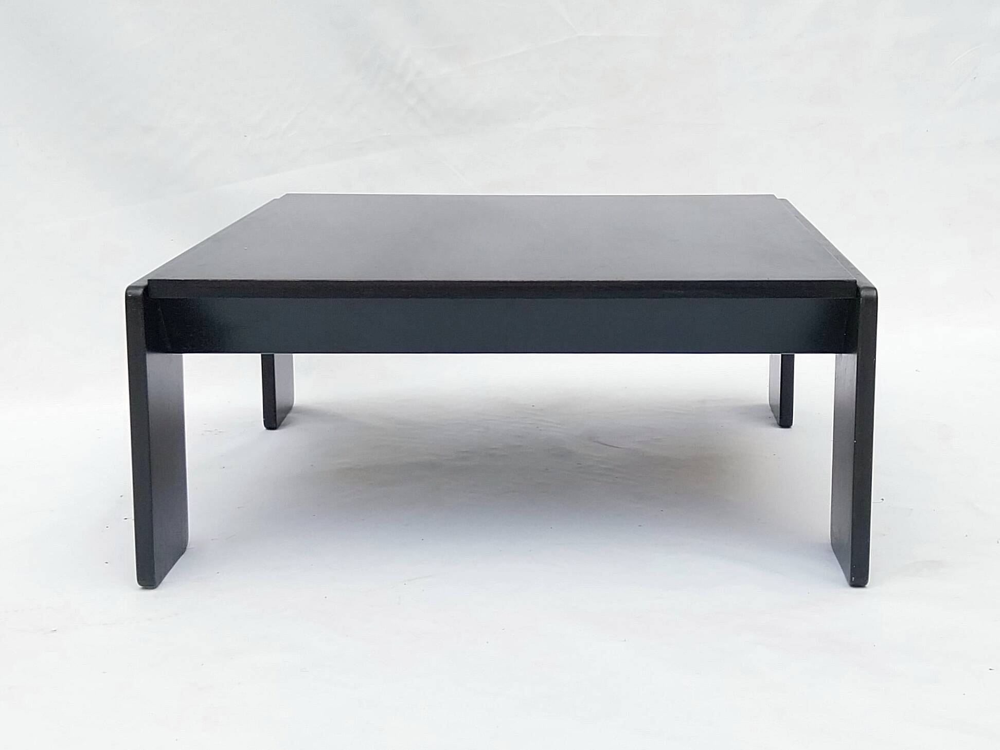 Square black lacquered wood coffee table design 1980