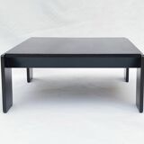 Square black lacquered wood coffee table design 1980