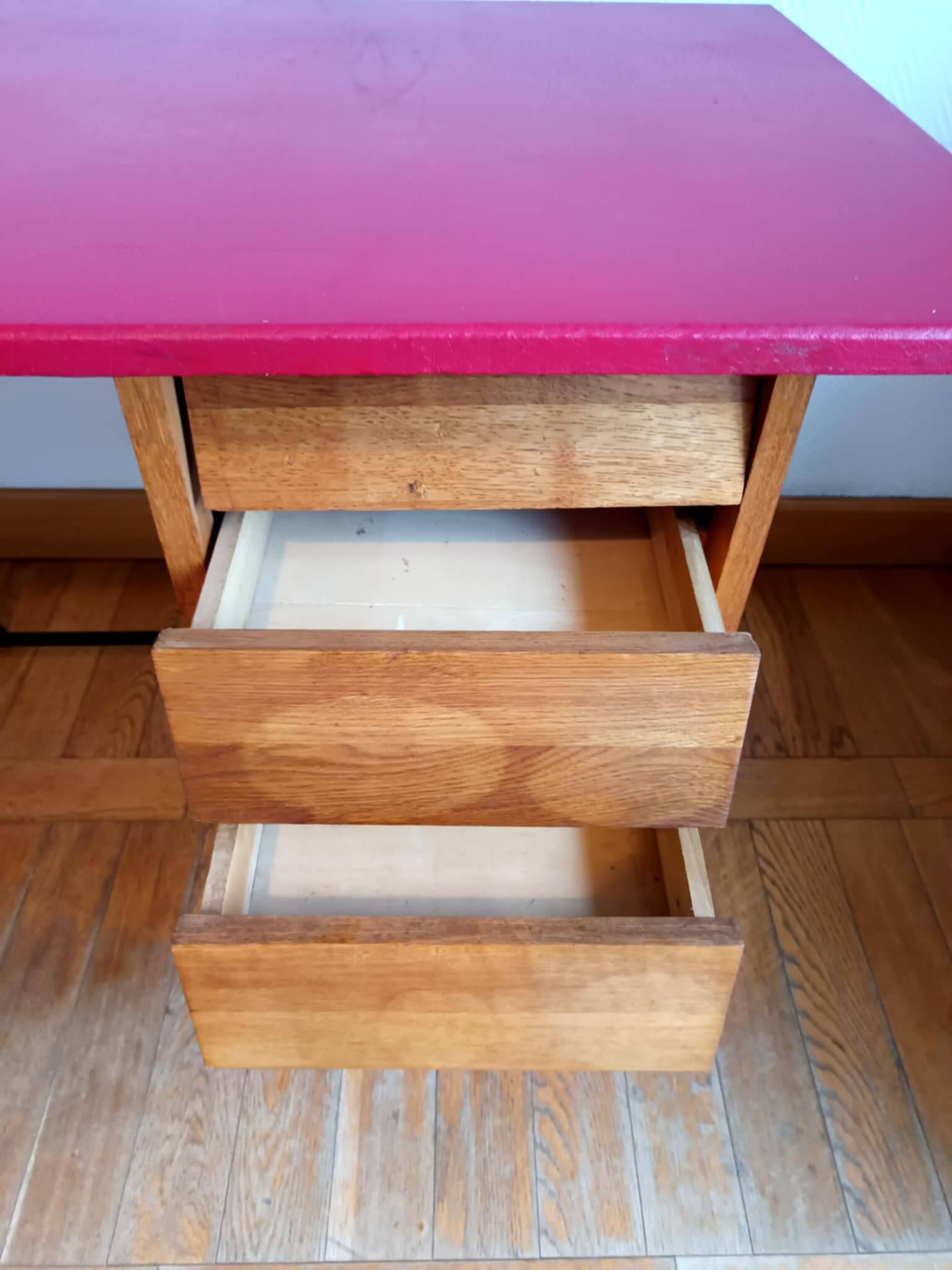 Bureau mid century skaï rouge