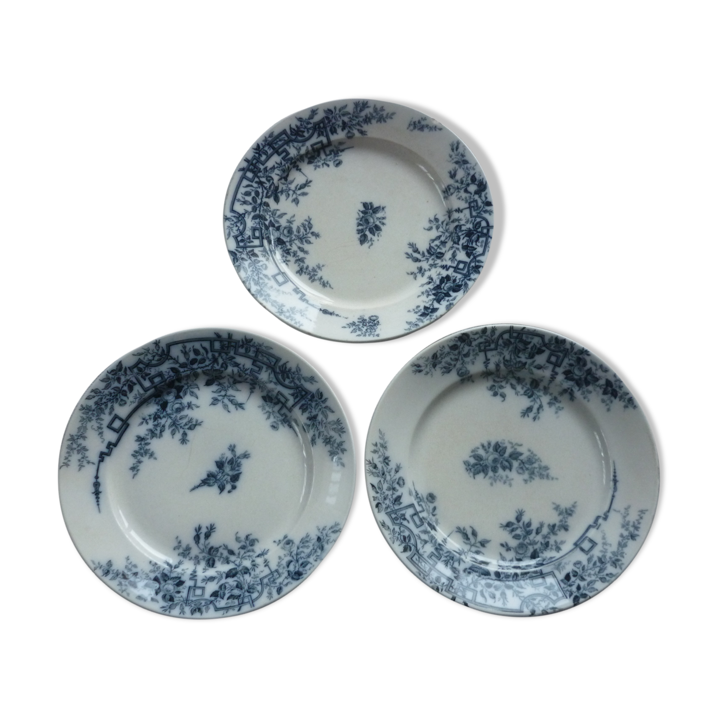 3 plates flat blue pink badonviller