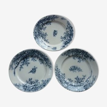 3 assiettes plate badonviller roses bleues