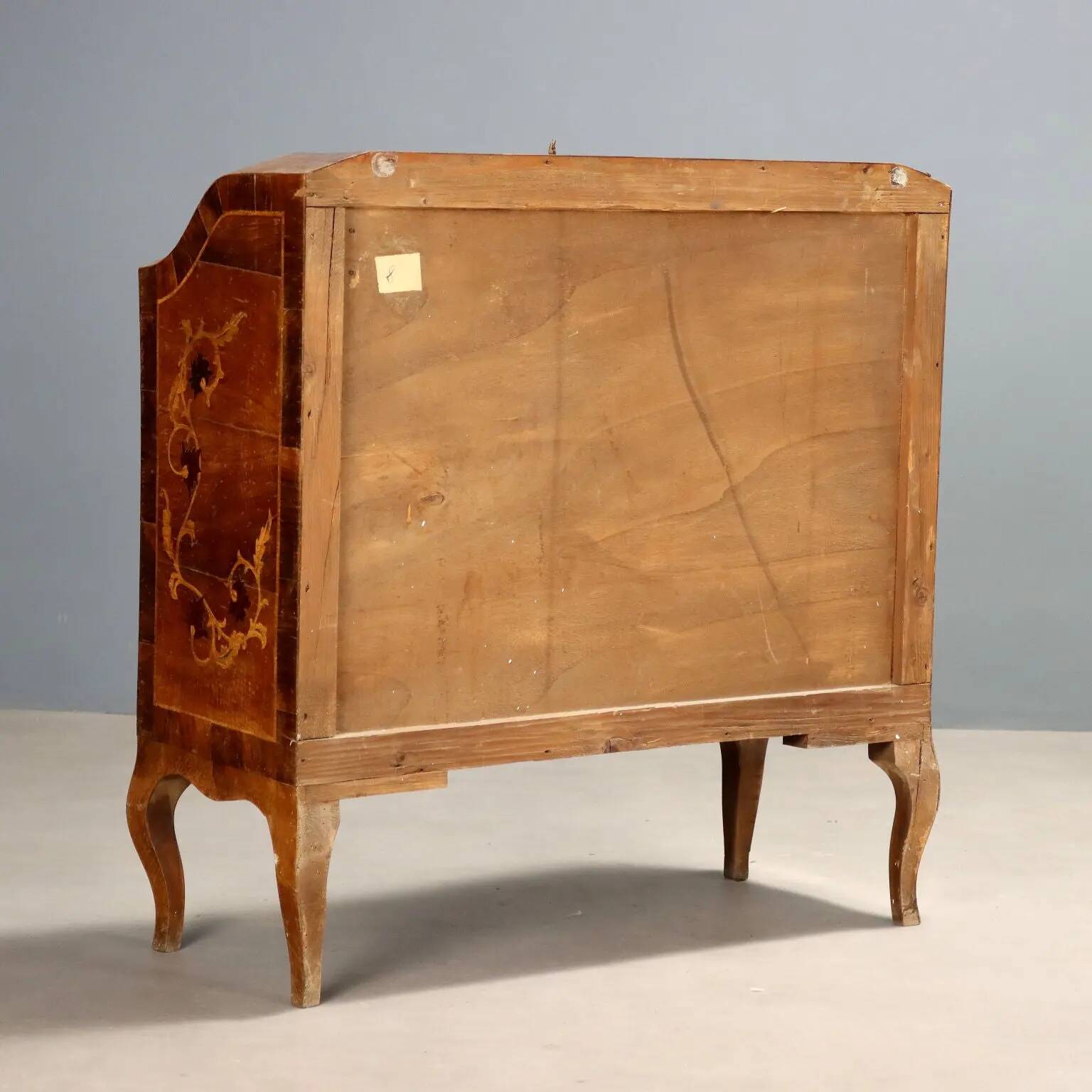 Antique walnut secretary cabinet with drop-down front, 2 drawers, Italy, 20th century.