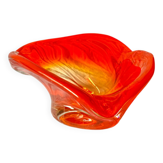 Large vintage orange blown glass ashtray