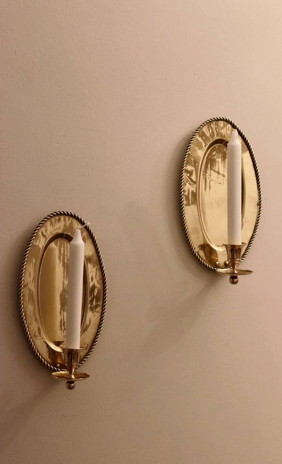 Pair Of Mid Century Swedish Brass Sconces
