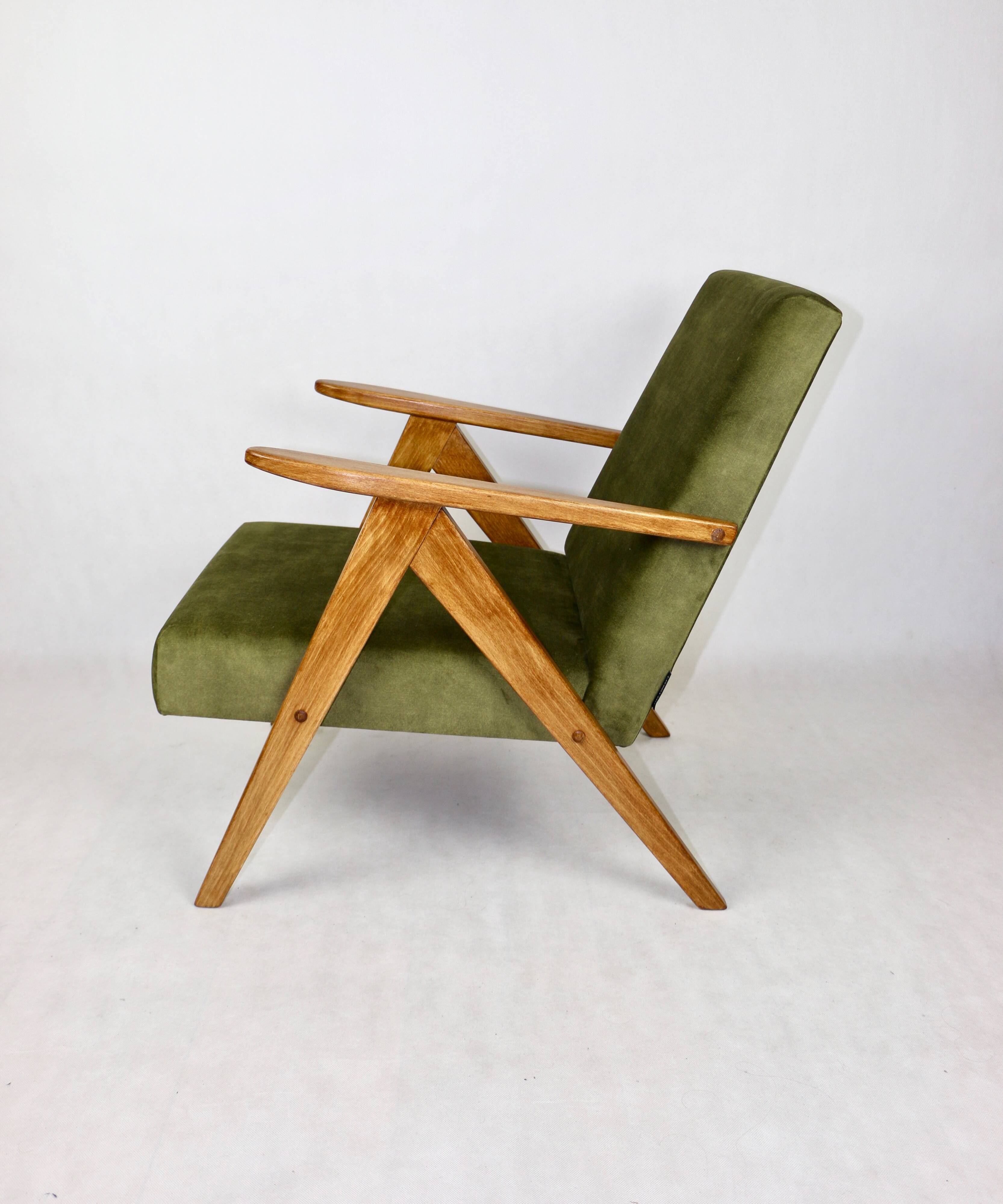 Fauteuil vintage vert olive modèle B-310, années 1970