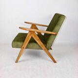 Fauteuil vintage vert olive modèle B-310, années 1970