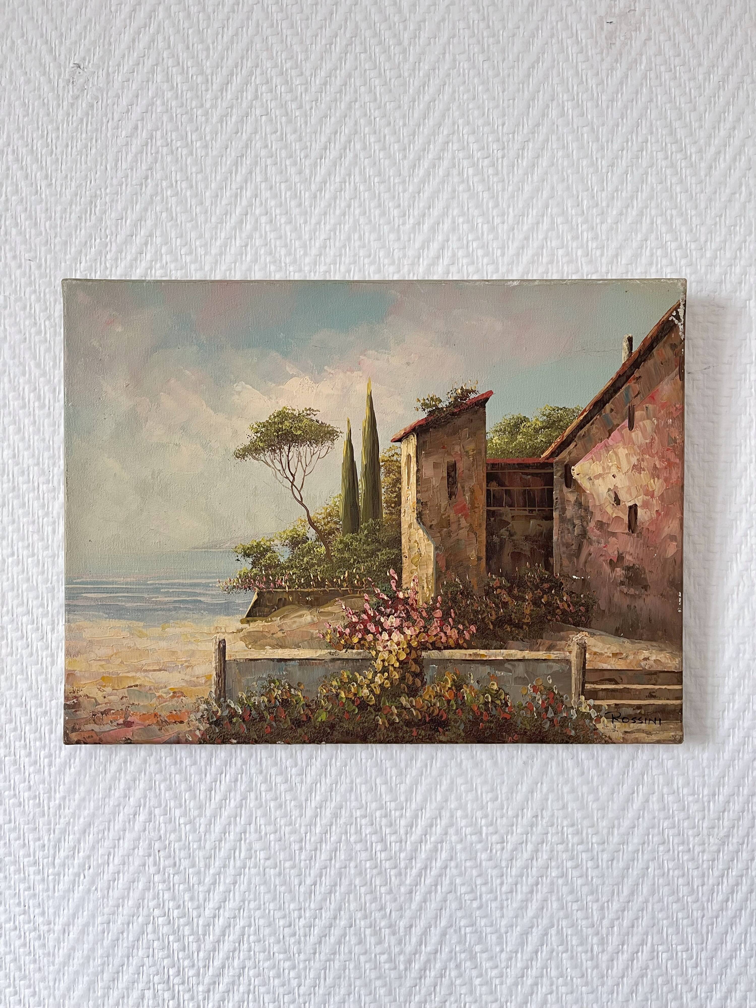 Oil painting on canvas landscape signed Rossini