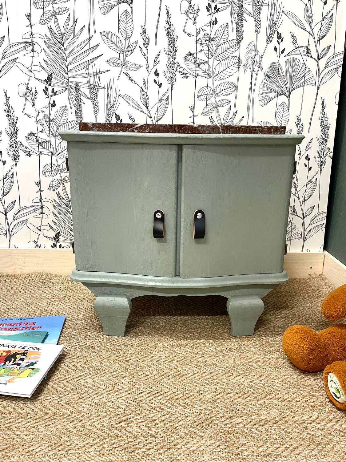 Chevet ou meuble d’appoint vert de gris