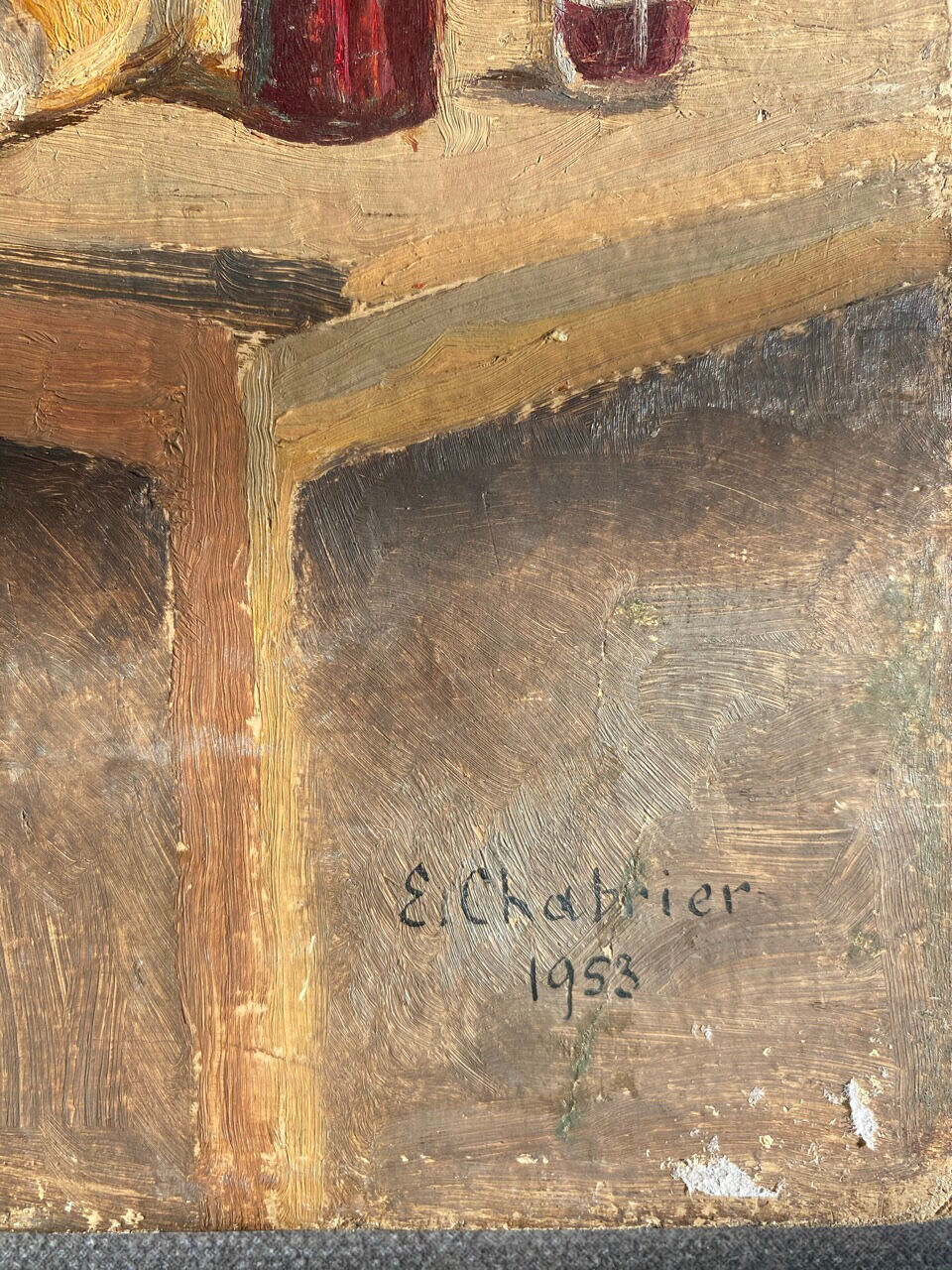 Old painting, portrait of a peasant, signed Étienne Chabrier, dated 1953