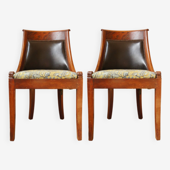 Set of 2 "Gondola" chairs in Empire style stained wood