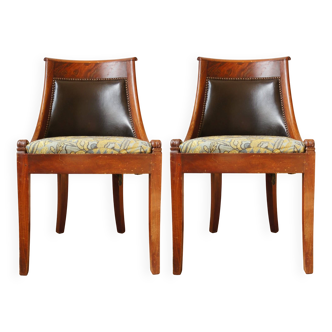 Set of 2 "Gondola" chairs in Empire style stained wood