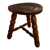 Tabouret tripode de vacher en chêne bois tourné