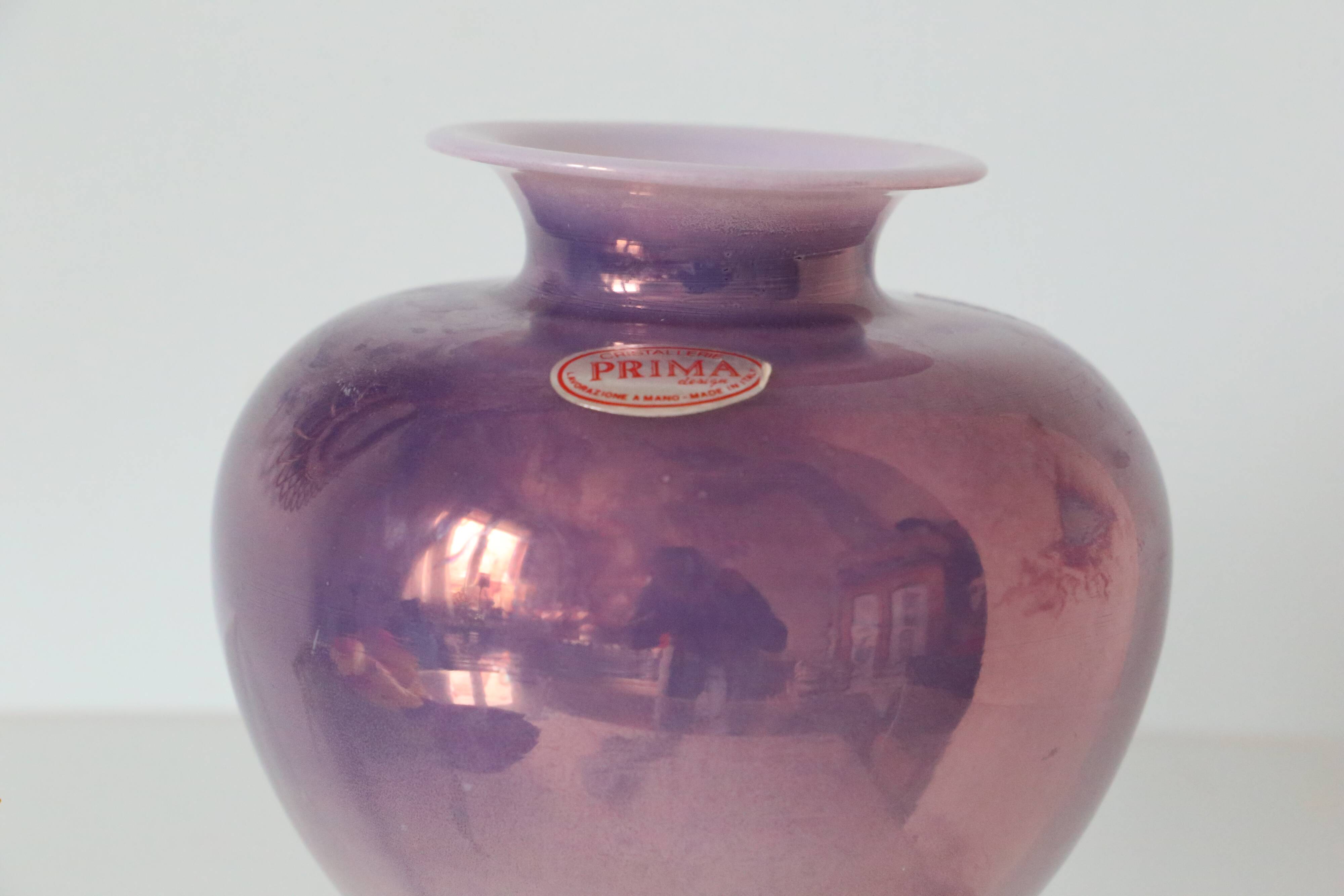 Iridescent glass ball vase, vintage, 1980