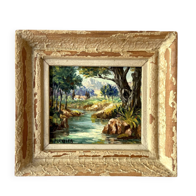 Huile sur panneau signée Edmond Flégier – paysage provençal vers 1950