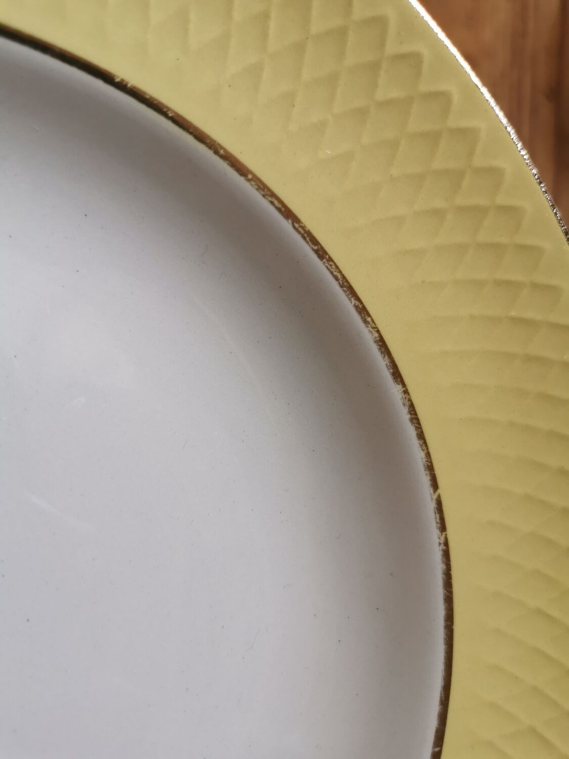 Vintage mismatched hollow plates mint & yellow
