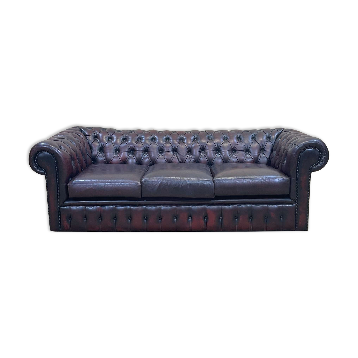 Chesterfield 3-seater sofa in red leather from the 70s